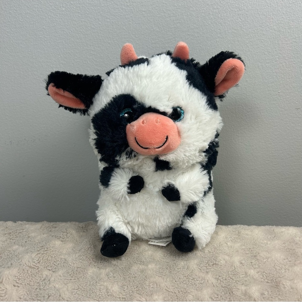 Rinco White Black Spots Cow Plush Stuffed Animal Toy Blue Eyes Calf Holstein